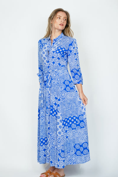 Goa Shirt Dress Patchwork Blue