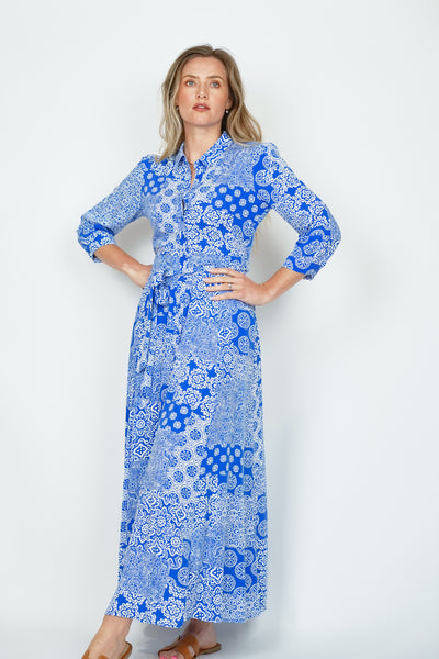 Goa Shirt Dress Patchwork Blue