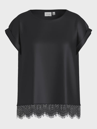 Lace Satin Tee Black