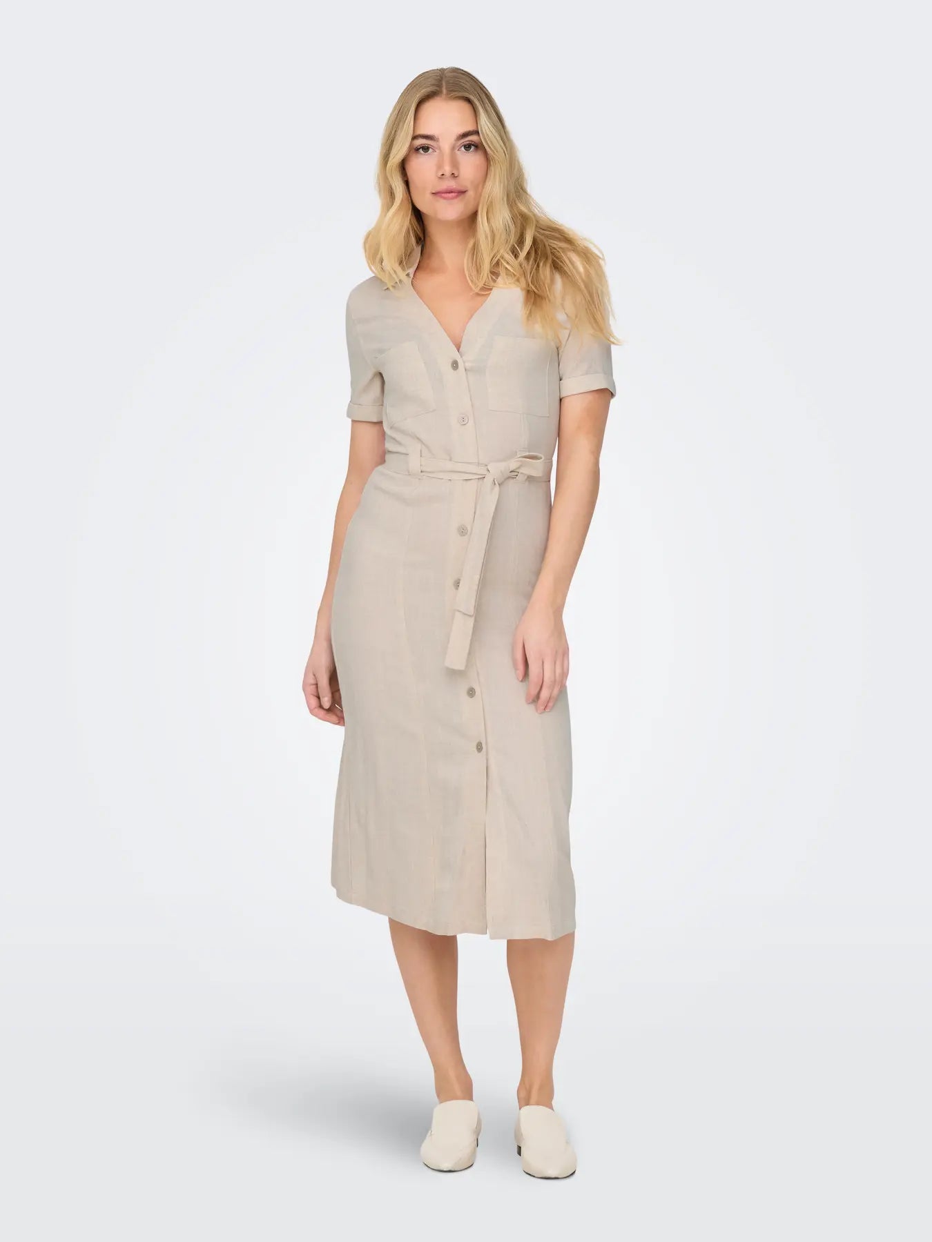 Linen shirt dress beige