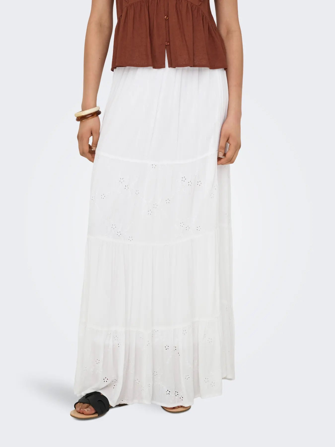 Broiderie Panel Maxi Skirt White