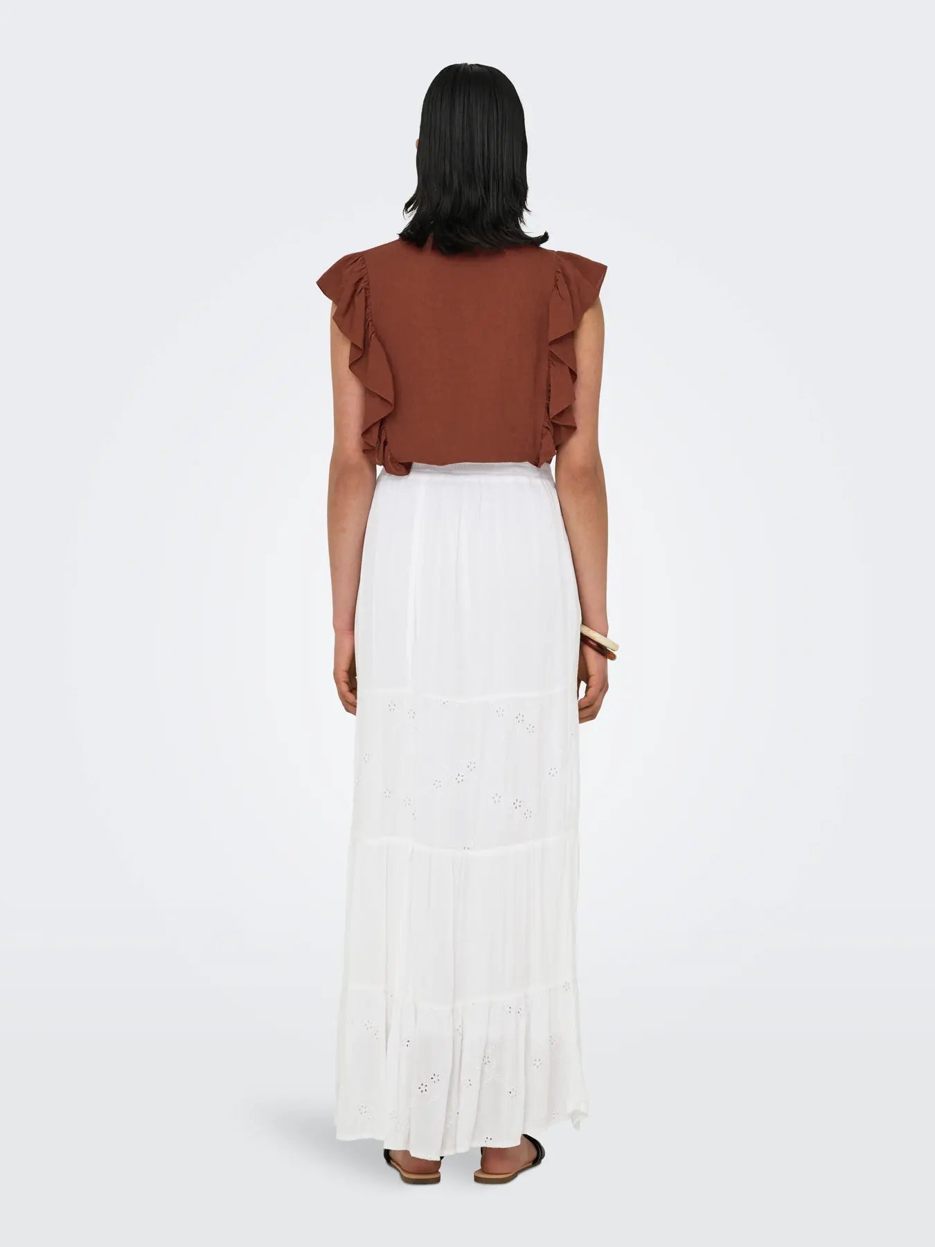 Broiderie Panel Maxi Skirt White