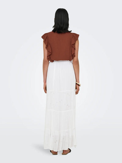 Broiderie Panel Maxi Skirt White