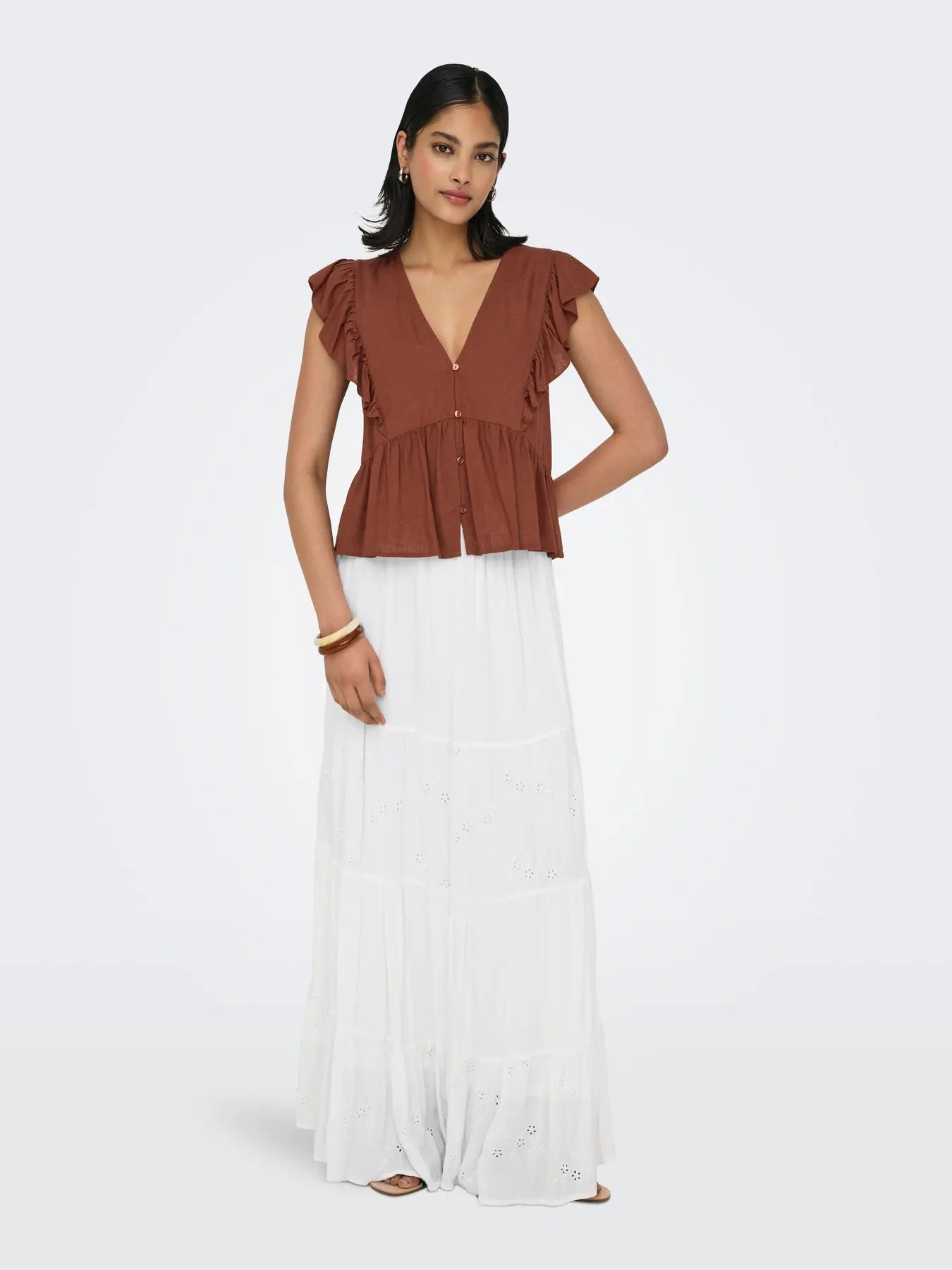 Broiderie Panel Maxi Skirt White
