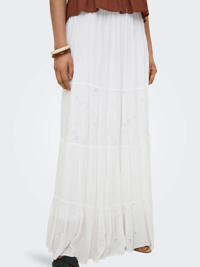 Broiderie Panel Maxi Skirt White